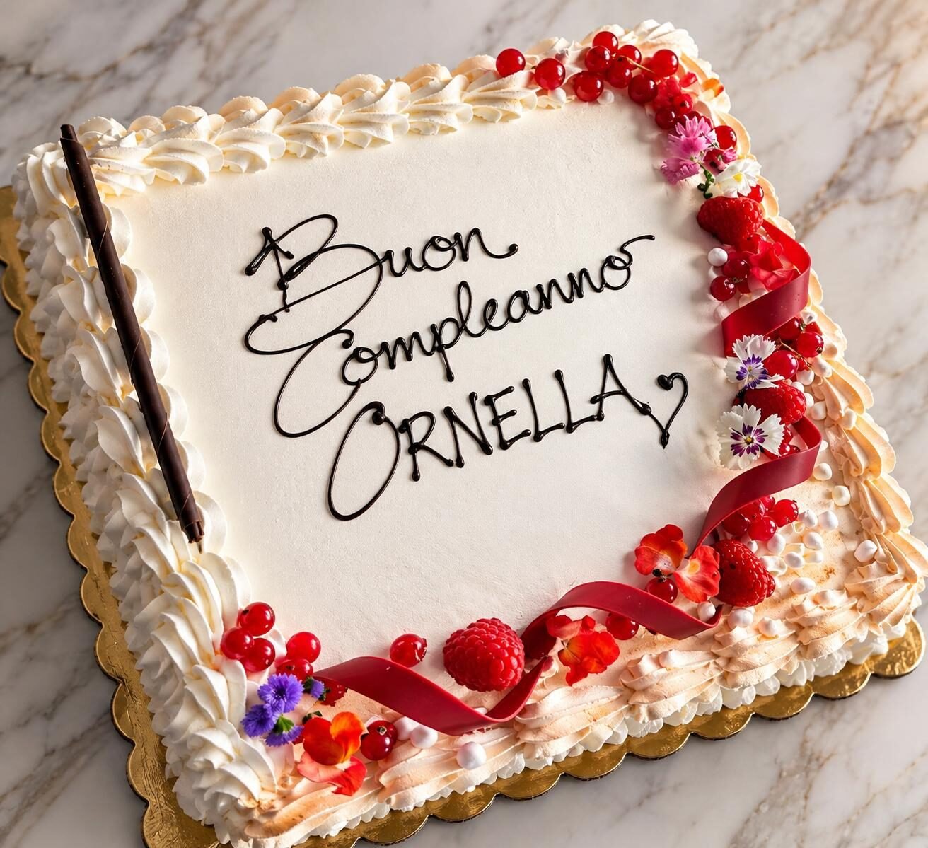 Torta di compleanno con panna e frutti rossi